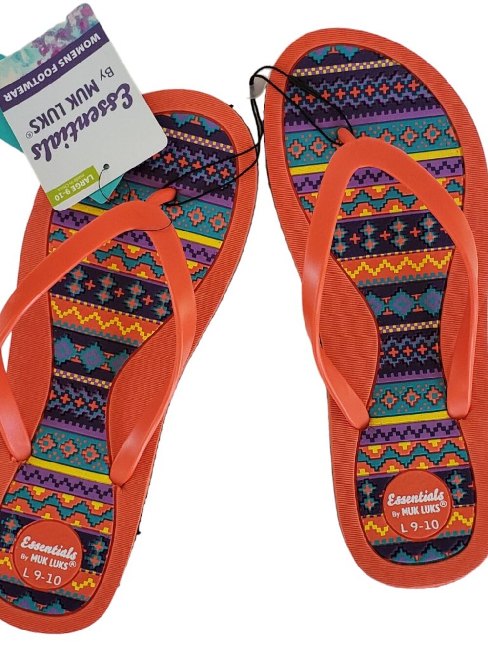 Muk Luks Flip Flop Sandals Women Large 9-10 Footwear Orange Southwest Aztec